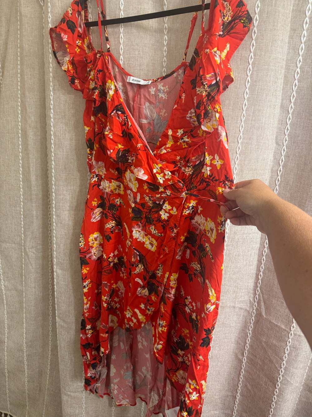 JustFab Floral Ruffle Wrap Dress | Women's 2X | Red Orange